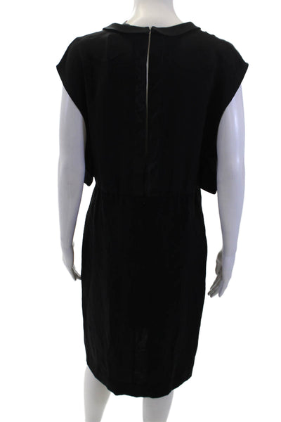 Maiyet Womens Black Silk Shift Dress Mid-Calf Zip Round Neck Size 40