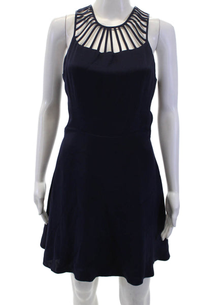 Parker Womens Fit & Flare Tank Dress Dark Blue Silk Sleeveless Zip Size XS
