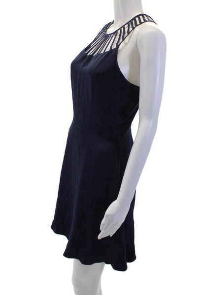 Parker Womens Fit & Flare Tank Dress Dark Blue Silk Sleeveless Zip Size XS