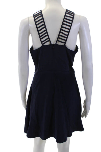 Parker Womens Fit & Flare Tank Dress Dark Blue Silk Sleeveless Zip Size XS
