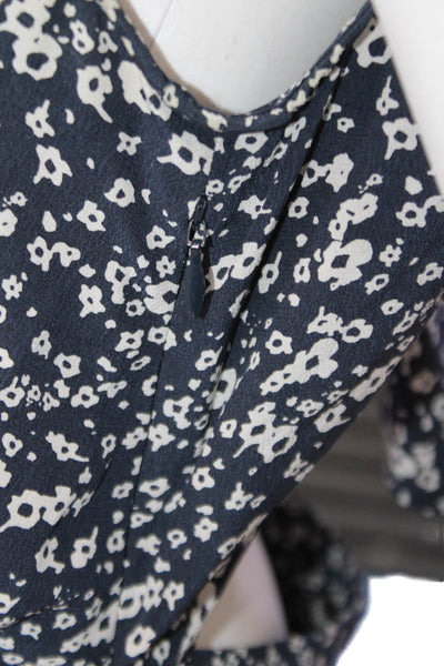Steven Alan Women Silk V-Neck Floral Sundress Sleeveless Tie Dark Blue Size M