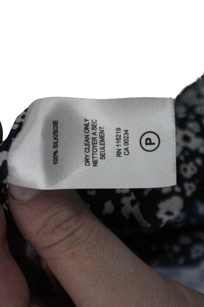 Steven Alan Women Silk V-Neck Floral Sundress Sleeveless Tie Dark Blue Size M