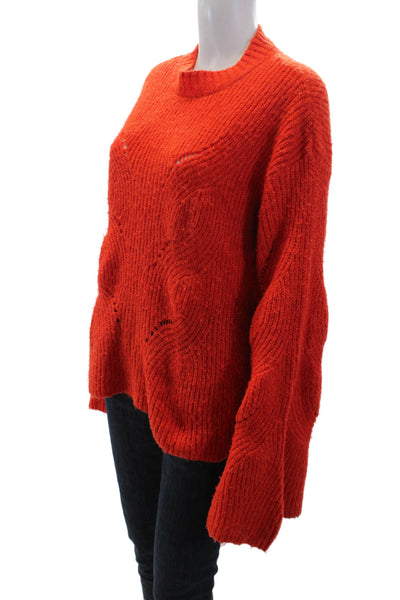 Mango Women's Long Sleeves Round Neck Open Knit Pullover Sweater Orange Size M