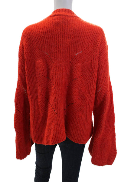 Mango Women's Long Sleeves Round Neck Open Knit Pullover Sweater Orange Size M