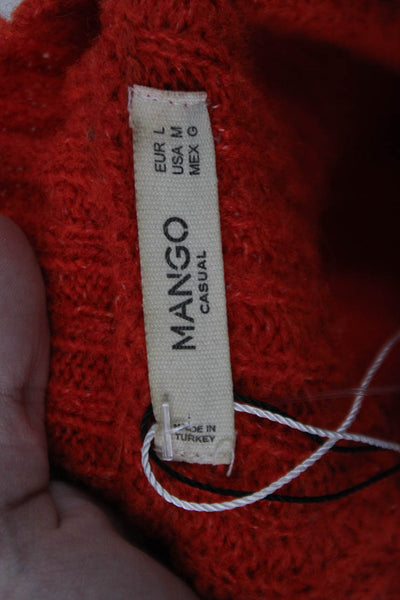 Mango Women's Long Sleeves Round Neck Open Knit Pullover Sweater Orange Size M