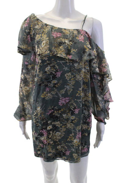 Haute Hippie Women Shift Dress Dark Gray Floral Silk Bohemian Short Size XS