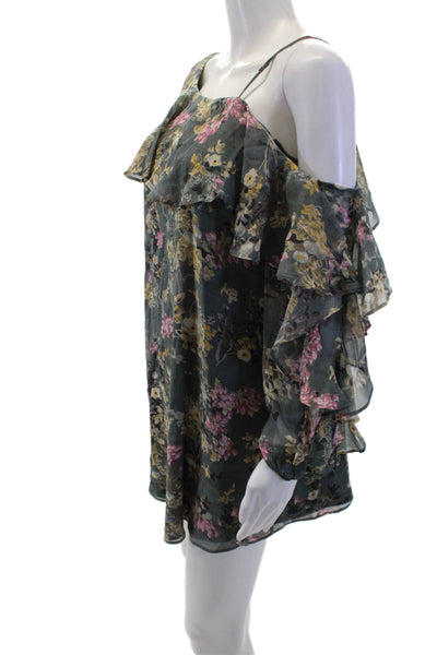 Haute Hippie Women Shift Dress Dark Gray Floral Silk Bohemian Short Size XS