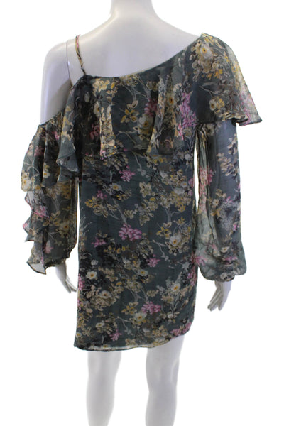 Haute Hippie Women Shift Dress Dark Gray Floral Silk Bohemian Short Size XS