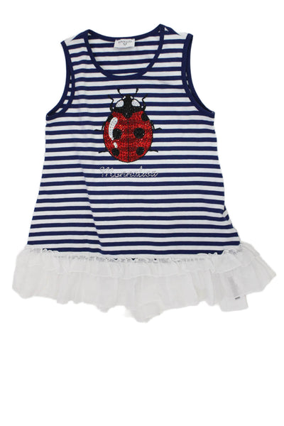 Monna Lisa Childrens Girls Striped Jeweled Ruffled Dress Blue White Size 9