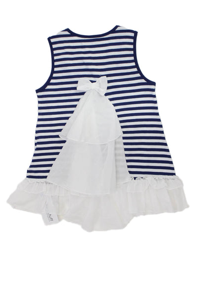 Monna Lisa Childrens Girls Striped Jeweled Ruffled Dress Blue White Size 9