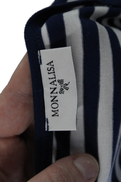 Monna Lisa Childrens Girls Striped Jeweled Ruffled Dress Blue White Size 9