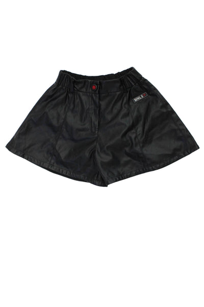 Monnalisa Childrens Girls Faux Leather Pleated Front Shorts Black Size 10