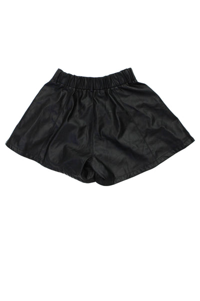 Monnalisa Childrens Girls Faux Leather Pleated Front Shorts Black Size 10