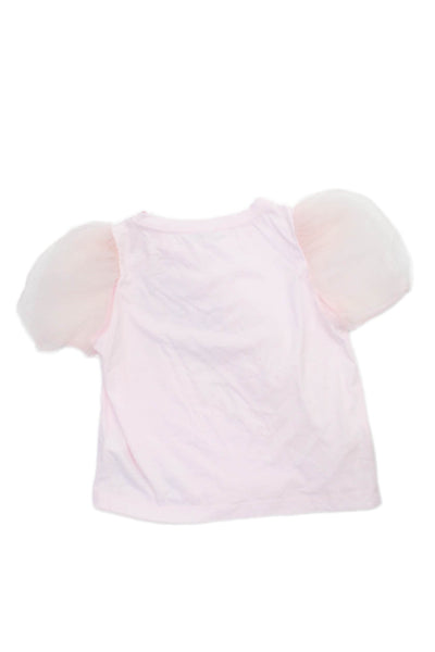 Monnalisa Childrens Girls Jeweled Rose Puffy Short Sleeves Shirt Pink Size 12