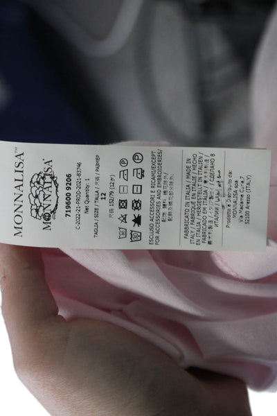 Monnalisa Childrens Girls Jeweled Rose Puffy Short Sleeves Shirt Pink Size 12