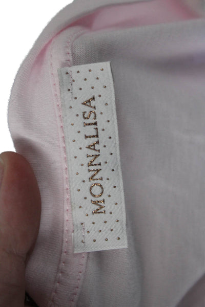 Monnalisa Childrens Girls Jeweled Rose Puffy Short Sleeves Shirt Pink Size 12