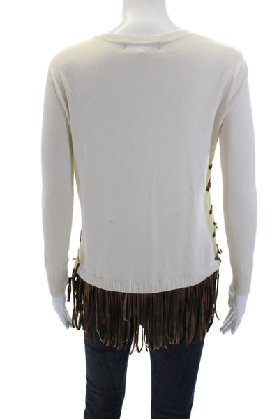 Central Park West Womens Pullover Beige V-Neck Lace-Up Long Sleeve Size XS