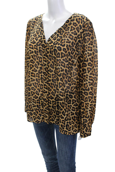Michael Michael Kors, Women Beige Animal Print V-Neck Button-Up Blouse Size L