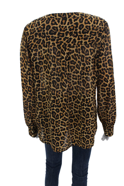 Michael Michael Kors, Women Beige Animal Print V-Neck Button-Up Blouse Size L