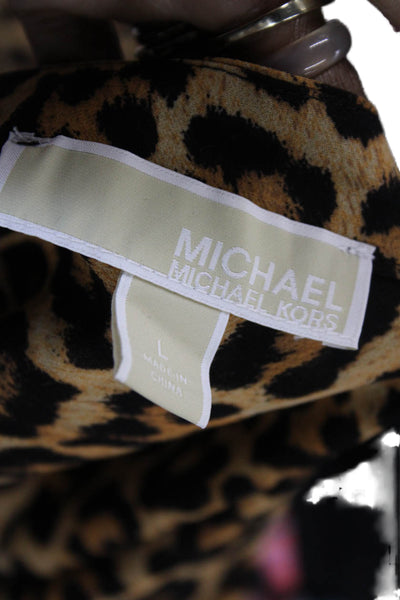 Michael Michael Kors, Women Beige Animal Print V-Neck Button-Up Blouse Size L