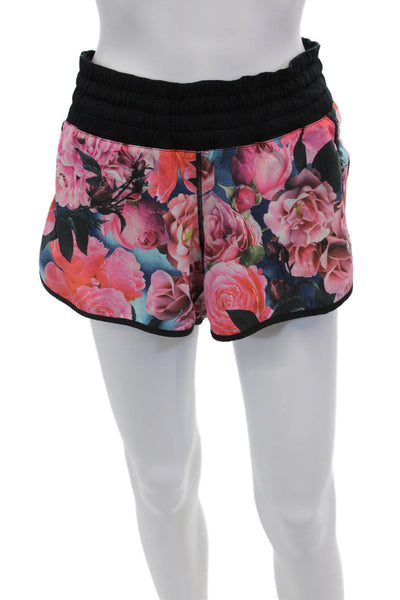 Lululemon Womens Floral Print Pull On Shorts Pink Blue Size 12