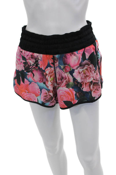 Lululemon Womens Floral Print Pull On Shorts Pink Blue Size 12