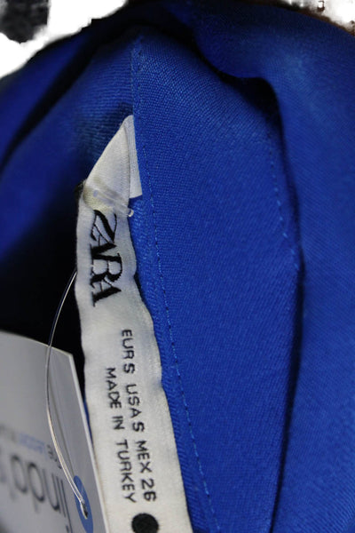 Zara Women Basic Collared Button-Up Blue Viscose Blouse Short Sleeve Size S