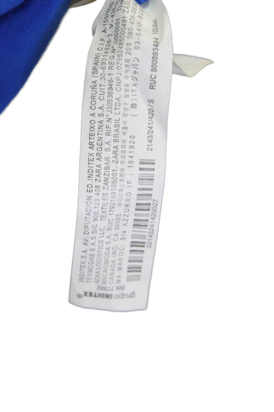 Zara Women Basic Collared Button-Up Blue Viscose Blouse Short Sleeve Size S