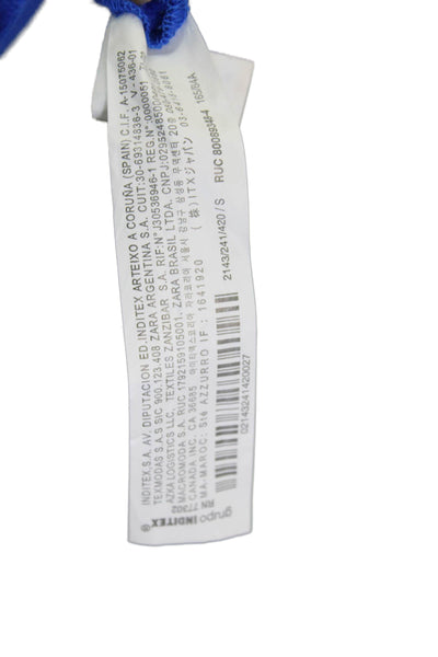 Zara Women Basic Collared Button-Up Blue Viscose Blouse Short Sleeve Size S