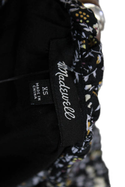 Madewell Women Black V-Neck Floral Shirt Dress Short Sleeve Size XS