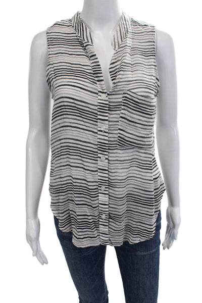 Bella Dahl Women Black Striped V-Neck Button-Up Sleeveless Blouse Size XS