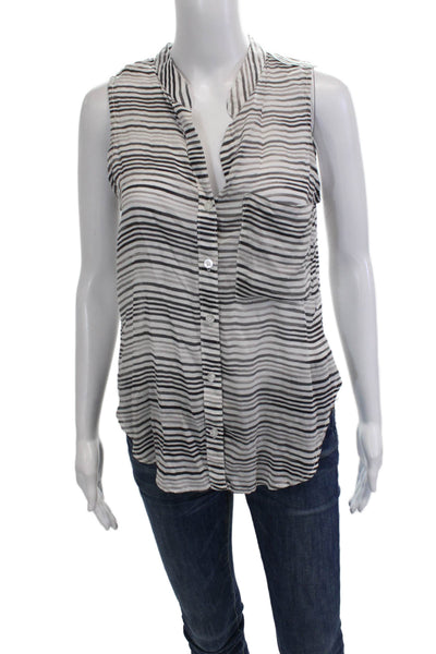 Bella Dahl Women Black Striped V-Neck Button-Up Sleeveless Blouse Size XS