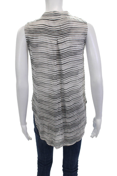 Bella Dahl Women Black Striped V-Neck Button-Up Sleeveless Blouse Size XS