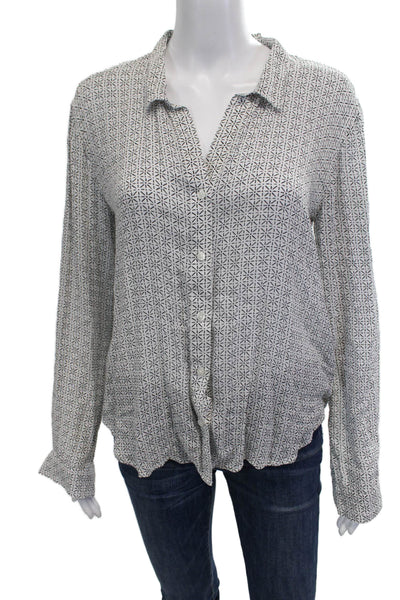Bella Dahl Womens White Aztec Rayon Button-Up Blouse Longsleeve Size XS