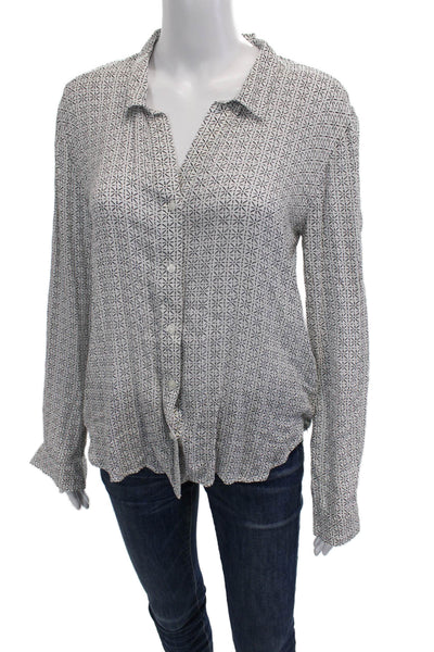 Bella Dahl Womens White Aztec Rayon Button-Up Blouse Longsleeve Size XS