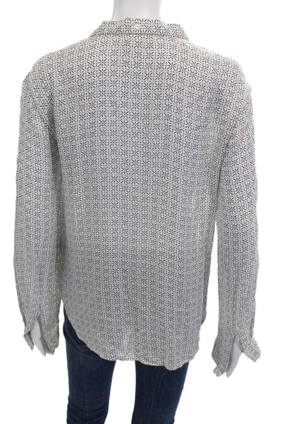 Bella Dahl Womens White Aztec Rayon Button-Up Blouse Longsleeve Size XS