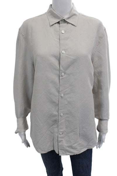 Express Women Gray Collared Long Sleeve Button-Up Blouse Size M