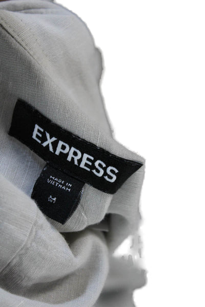 Express Women Gray Collared Long Sleeve Button-Up Blouse Size M