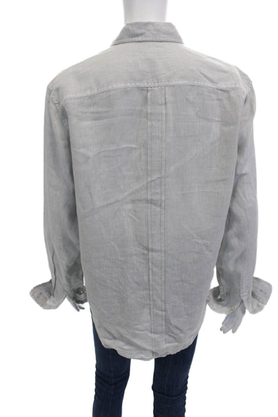 7 For All Mankind Women Gray Linen Collared Button-Up Long Sleeve Basic Size M
