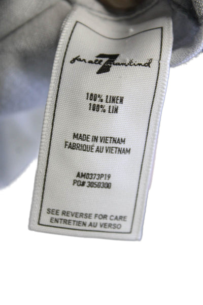 7 For All Mankind Women Gray Linen Collared Button-Up Long Sleeve Basic Size M
