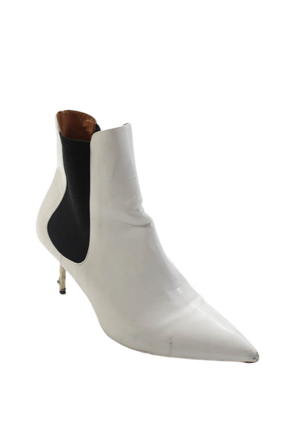 Zara Womens Textured Pointed Toe Heeled Slip On Booties White Size EUR 41