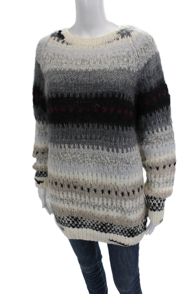 One On One Unisex Beige Fair Isle Crew Neck Pullover Sweater Size 0