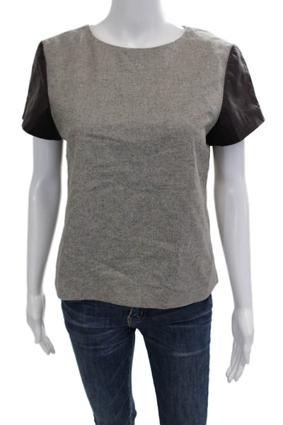 Jenni Kayne Women Gray Wool Basic Blouse Short Sleeve Round Neck Zip Size M