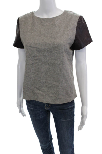 Jenni Kayne Women Gray Wool Basic Blouse Short Sleeve Round Neck Zip Size M