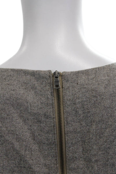 Jenni Kayne Women Gray Wool Basic Blouse Short Sleeve Round Neck Zip Size M