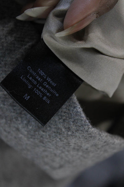 Jenni Kayne Women Gray Wool Basic Blouse Short Sleeve Round Neck Zip Size M