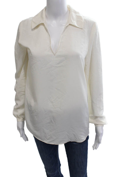 W by Worth, Women Basic White V-Neck Long Sleeve Blouse 100% Polyester Size S