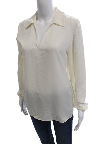W by Worth, Women Basic White V-Neck Long Sleeve Blouse 100% Polyester Size S