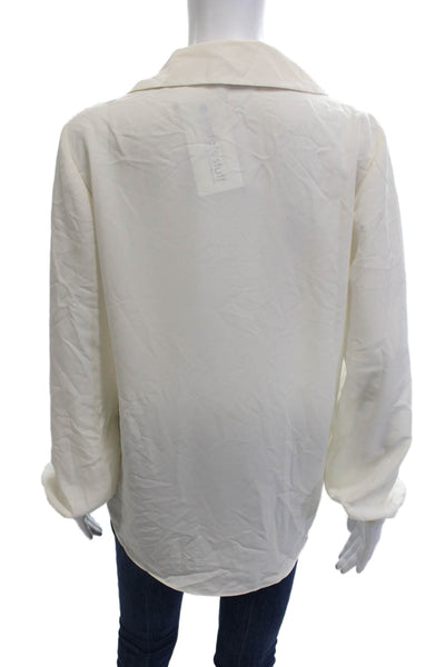 W by Worth, Women Basic White V-Neck Long Sleeve Blouse 100% Polyester Size S