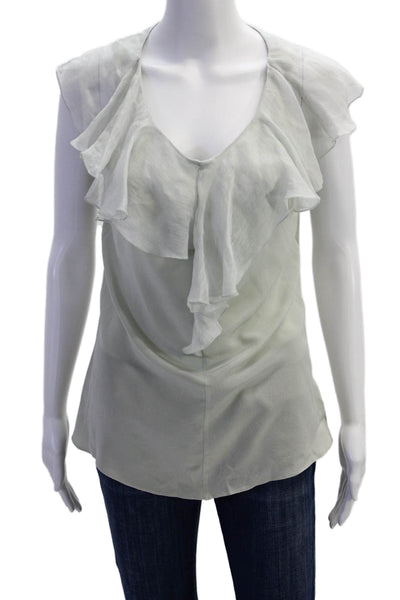 Geren Ford Womens Silk Ruffled V Neck Tank Top Mint Green Size Small